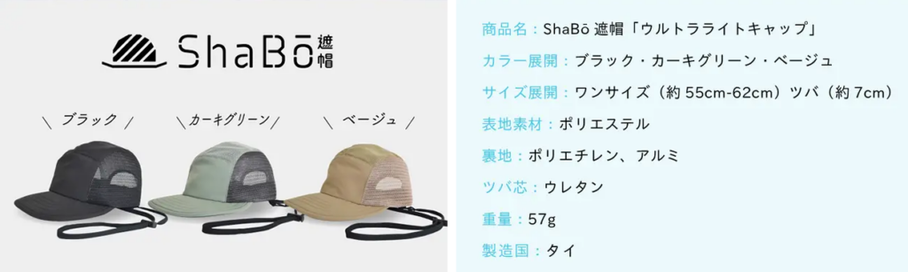 アウトドア向けに開発されたShaBō遮帽「ウルトラライトキャップ」は、キャンプ・釣り・山登り・グランピング・夏の音楽フェスなどあらゆる外でのシーンで活躍します