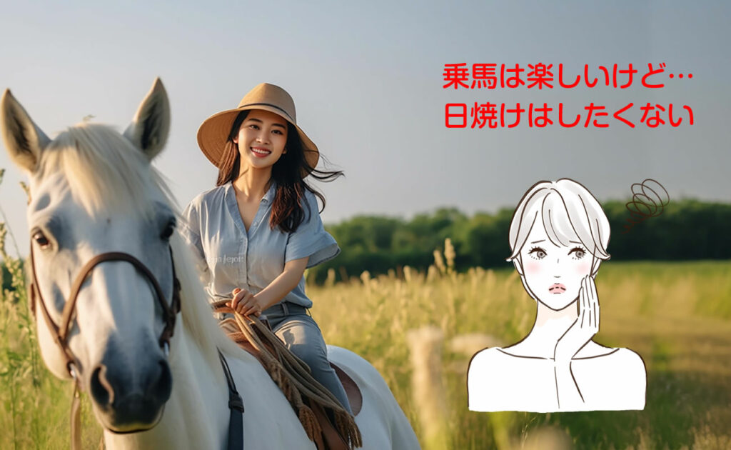 乗馬では特に首の後ろ側、耳の周り、顎下は帽子の影に隠れにくく、長時間の紫外線にさらされます