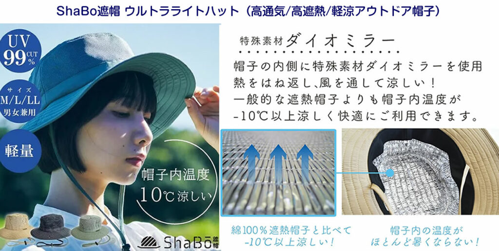 ShaBo遮帽 ウルトラライトハット（高通気/高遮熱/軽涼アウトドア帽子）